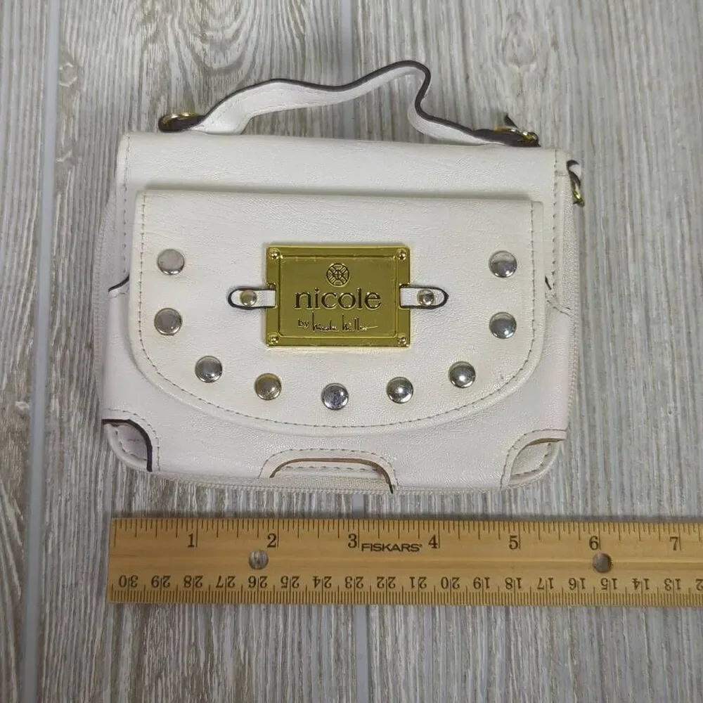 Nicole Miller Faux White Leather Crossbody Bag Purse Multipurpose Studded